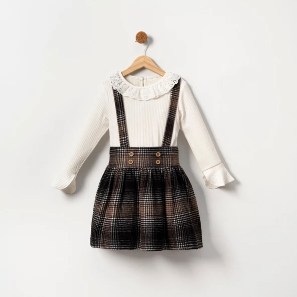 Ekose Desen Kız Çocuk Salopet Etekli Badili Takım MNK2148 - 3