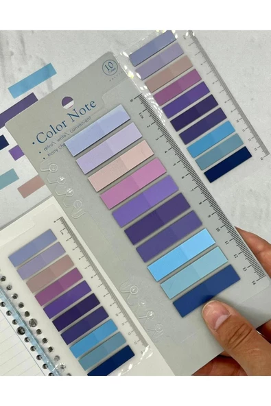 Hayal sepeti 10 Renkli Cetvelli Mor Ve Mavi Tonları Şeffaf Pet Indeks / Index Sticker / Postit - 3