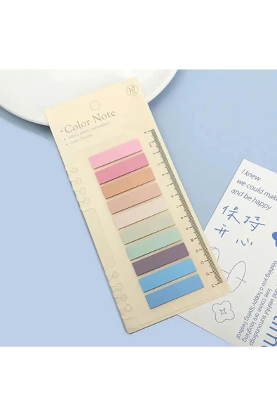 Hayal Sepeti 10 Renk Pastel Açık Tonlar Sticky Cetvelli Şeffaf Postit - 3