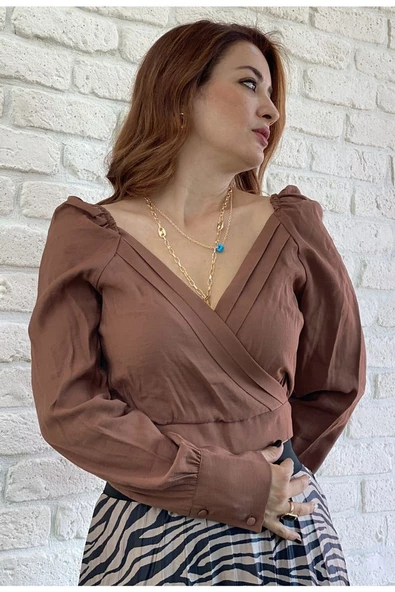 Kadın Kahverengi Crop,bluz - 3