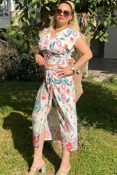 Kadın Desenli Etek Takım Kadın Alt Üst Takım