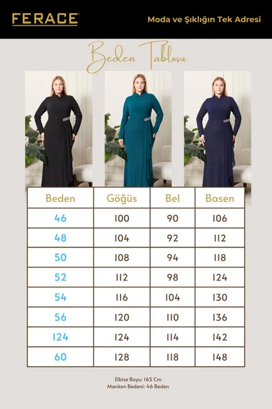 Ferace Kadın Büyük Beden Simli Taş Detaylı Abiye - 10