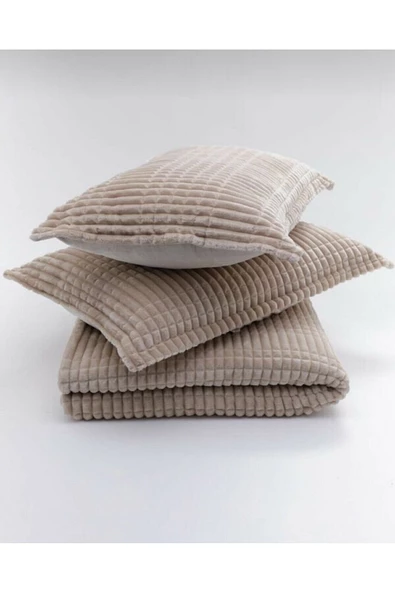 Merinos Modern Line 3 Parça Battaniye Seti Bej Renk - 3