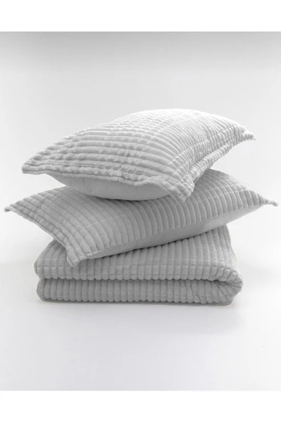 Merinos Modern Line 3 Parça Battaniye Seti Kemik Gri Renk Tek Ebat Beden - 2