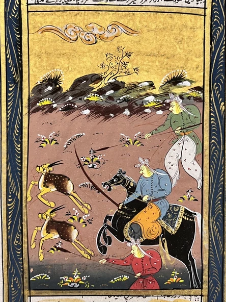 Savaşçıların Ceylan Avı Adlı El Yapımı Minyatür Resim 20,5x12 cm - 2