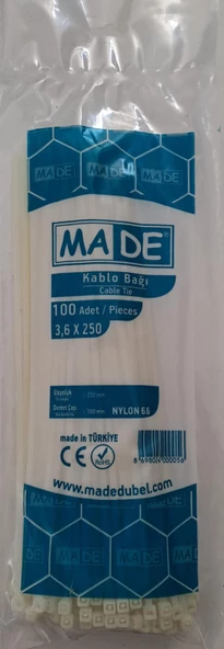 MADE KABLO BAĞI 3,6X250 mm BEYAZ 100 LÜ