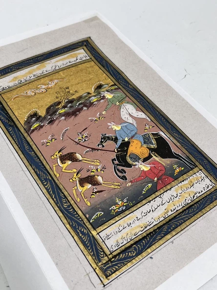 Savaşçıların Ceylan Avı Adlı El Yapımı Minyatür Resim 20,5x12 cm - 3