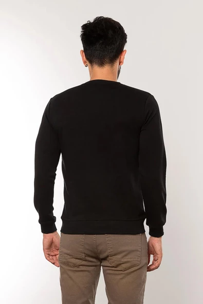 Cazador Caz 5610 Bisiklet Yaka 3 İplik Şardonsuz Erkek Siyah Basic Sweat - Resim 4