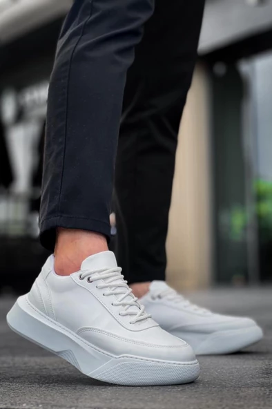 BA0354 Günlük  Bağcıklı Erkek Yüksek Taban Beyaz Spor Ayakkabı - Resim 4