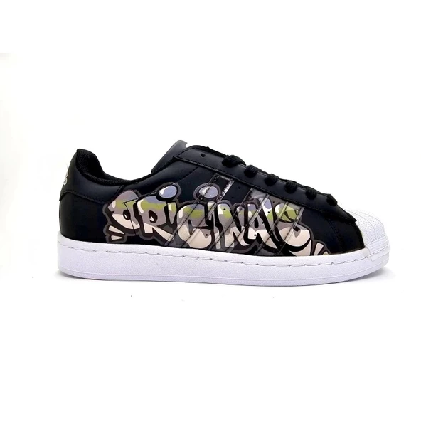 Adidas Super Star Siyah Grafiti Baskılı Özel Seri Erkek Spor Ayakkabı - 1