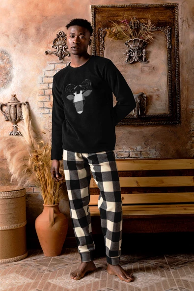 Nisanca Kışlık Sıcak Tutan Erkek Polar Pijama Takımı - 5