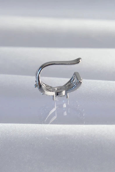 MuI MuI Pirinç Gümüş Renk Zirkon Taş Kaplama Earcuff Küpe - 2