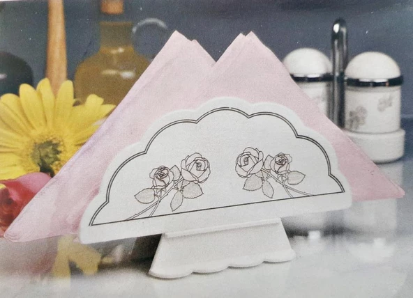 Masa Üstü Melamin Peçetelik Gül Desenli Krem-5 Adet - 3