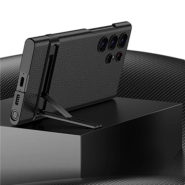 Galaxy S24 Ultra Kılıf Redclick Kamera Korumalı Leather Dikey Standlı  Kapak - Resim 6