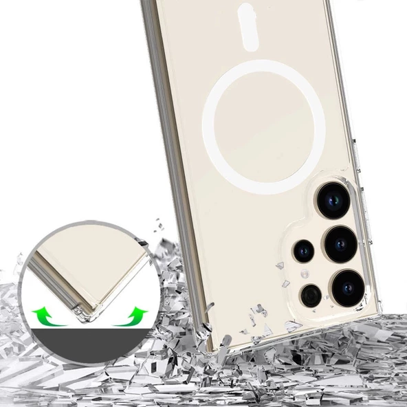 Galaxy S24 Ultra Kılıf Magsafe Şarj Özellikli Şeffaf Sert  Redclick Embos Kapak - 4
