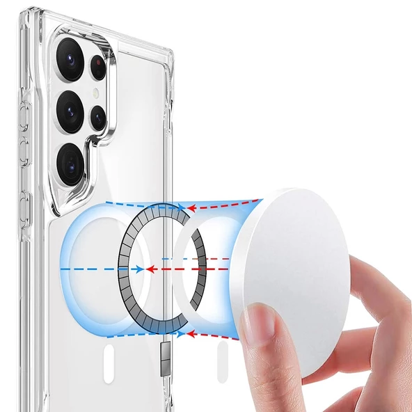 Galaxy S24 Ultra Kılıf Redclick Magsafe Şarj Özellikli Şeffaf T-Max Magsafe Kapak - Resim 6