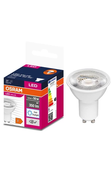 Osram Ledvalue 4,5W (50W) Par16 GU10 Duy Spot Ampul 6500K Beyaz Starter Çanak Lamba