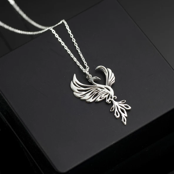 925 Ayar Gümüş Anka Kuşu Kadın Kolye - 2