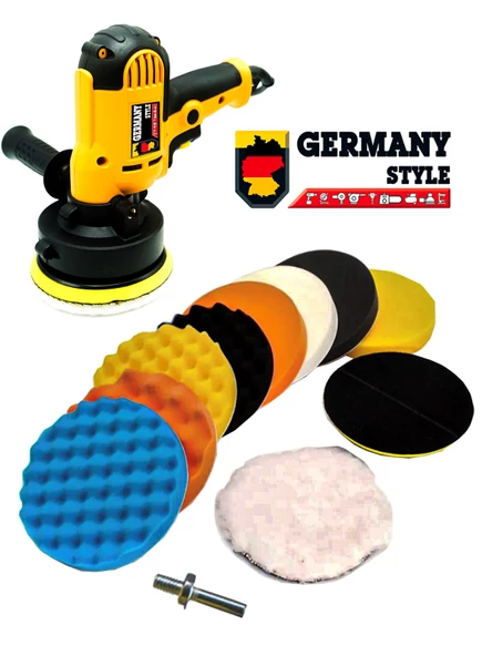 Germany Style 1073 125mm Devir Ayarlı Profesyonel  Polisaj Makinesi Zımpara ve Parlatma Seti 11 PCS - 2