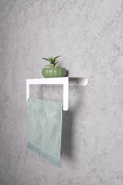 30 Cm Beyaz Havlu Tutacağı Raf Metal Havlu Askısı Mutfak Banyo Raflı Havluluk Metal Raflı Havluluk - 2