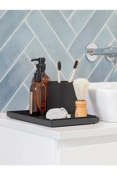 Söz Nişan Tepsi Dekoratif Metal Banyo Sunumluk - Banyo Tepsisi - Banyo Düzenleyici Sunumluk - 4