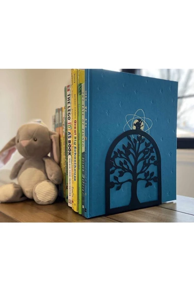 Ağaç Desenli Kitap Desteği - Dekoratif Estetik Kitap Tutucu 4'lü Set Siyah - 2