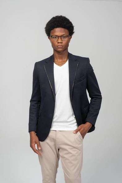 CEKMON Erkek Çift Yönden Açılır Detaylı Esneyen Kumaşdan Spor Ceket - 8