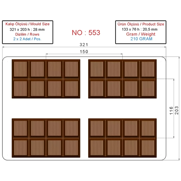 210 Gr. Polikarbon Tablet Çikolata Kalıbı - 0553 | Dubai Çikolata Kalıbı - 5