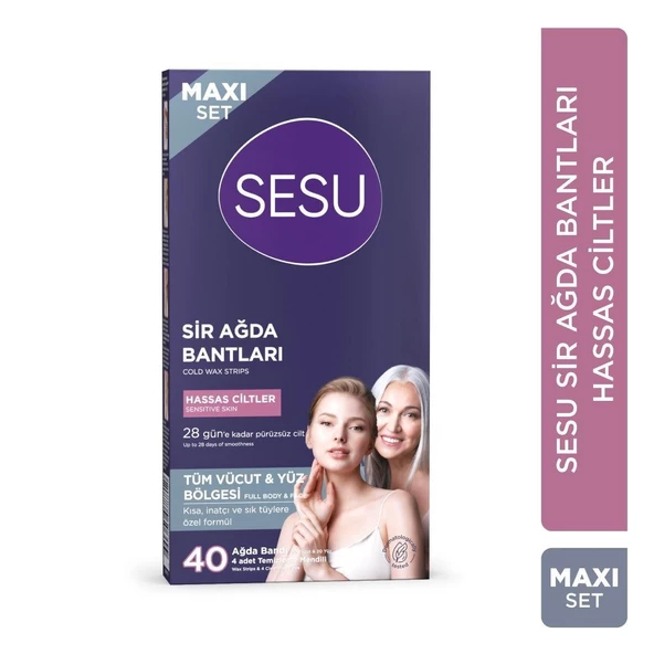 Sesu Maxi Set Tüm Vücut & Yüz Bölgesi Sir Ağda Bantları Hassas Ciltler 40 Adet