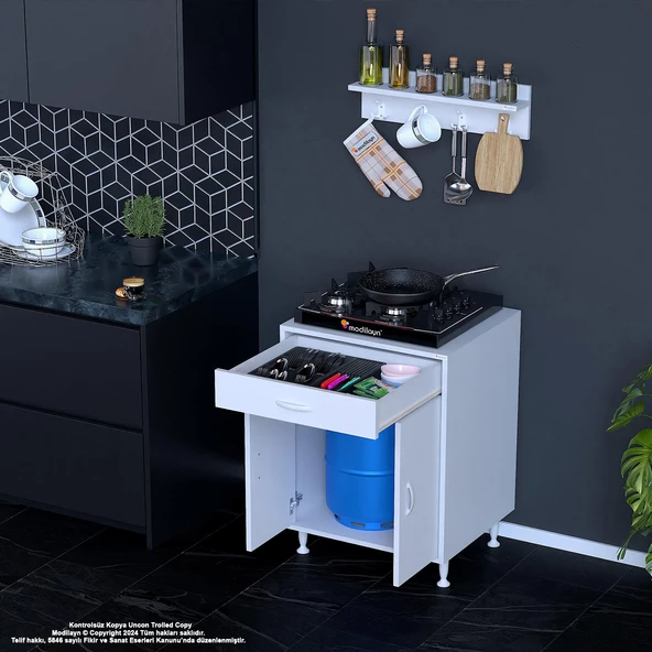 Modilayn BİRCE L-65 x 87 x 48 cm Tüp Bölmeli Set Ocak Altı Dolap ve Baharat Rafı - Resim 4