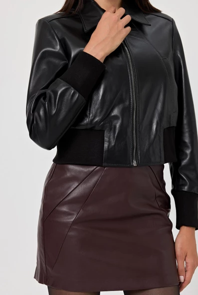 Rosa Siyah Deri Mont - 6