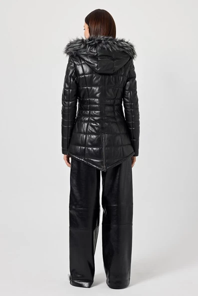 Candenza Siyah Tüylü Deri Mont - 4