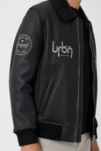 Bosco Siyah Deri Tüylü Mont - 5