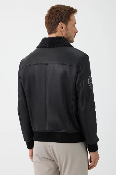 Bosco Siyah Deri Tüylü Mont - 4