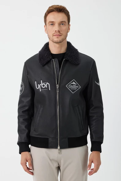 Bosco Siyah Deri Tüylü Mont