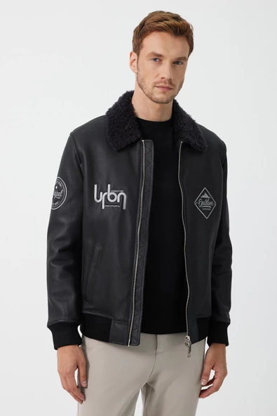 Bosco Siyah Deri Tüylü Mont - 2