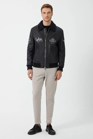 Bosco Siyah Deri Tüylü Mont - 3