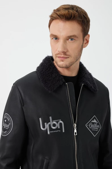 Bosco Siyah Deri Tüylü Mont - 8