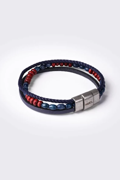 Hakiki (Gerçek) Deri Bileklik Lacivert Bordo 117548 - 2