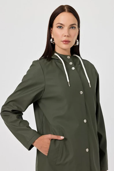 Ladonna Haki Yeşil Suni Yağmurluk - 4