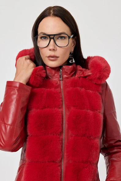 Maria Kırmızı Deri Mont - 5