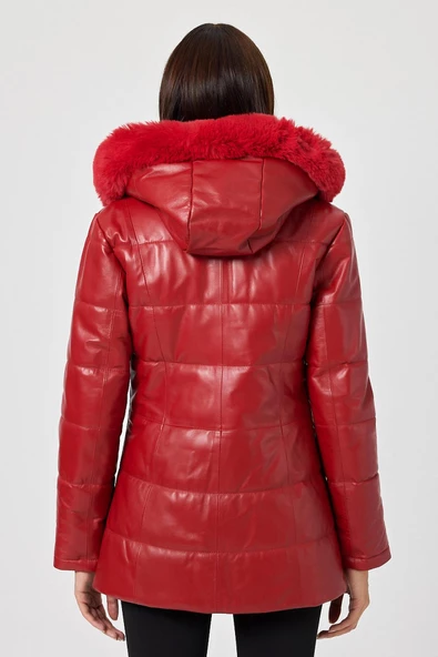 Maria Kırmızı Deri Mont - 4