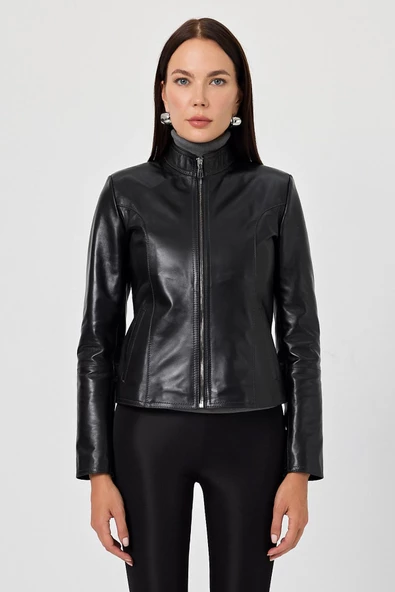 Antonella Siyah Deri Mont