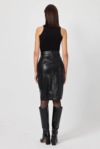 Corinna Siyah Deri Etek - 5