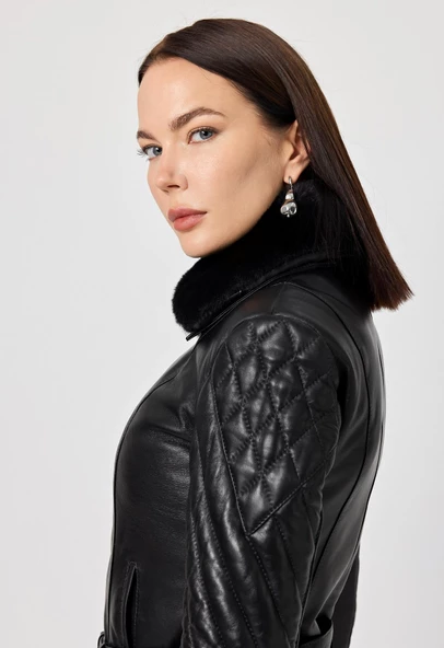 Belinda Siyah Deri Mont - 5