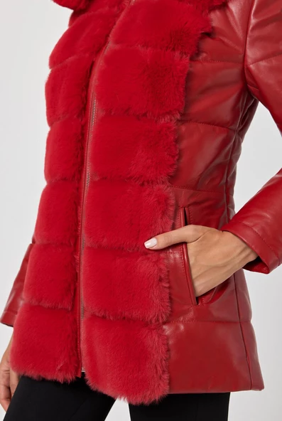 Maria Kırmızı Deri Mont - 6