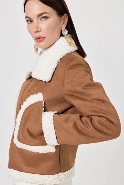 Cathelina Taba Süet Kürklü Mont - 6