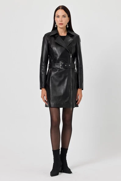 Rosana Siyah Deri Mont - 3