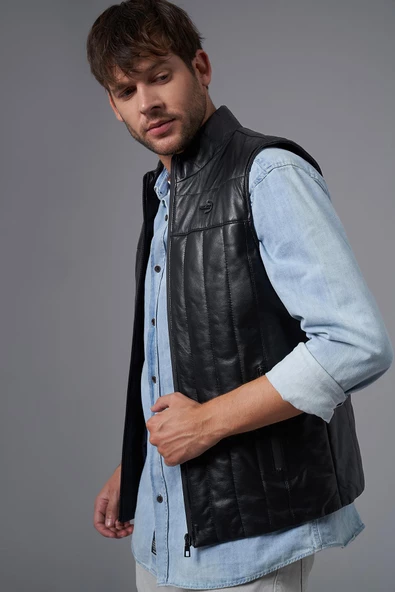 Guido Siyah Deri Yelek - 2