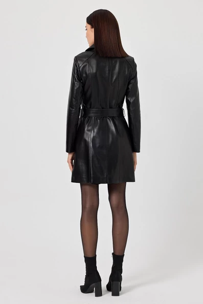 Rosana Siyah Deri Mont - 4